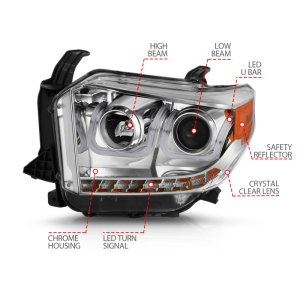 Toyota Tundra Projector Headlights - ANZO - U-Bar with DRL - Chrome - `14-`15