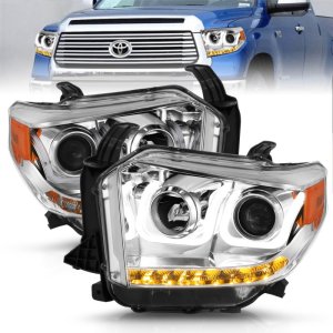 Toyota Tundra Projector Headlights - ANZO - U-Bar with DRL - Chrome - `14-`15