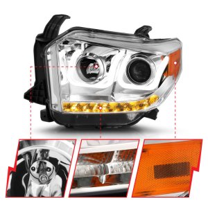 Toyota Tundra Projector Headlights - ANZO - U-Bar with DRL - Chrome - `14-`15