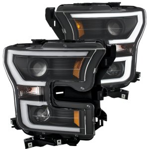 Ford F-150 Projector Headlights - ANZO - Plank Style Design - Black with Amber - `15-`16