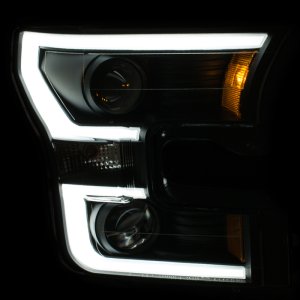 Ford F-150 Projector Headlights - ANZO - Plank Style Design - Black with Amber - `15-`16
