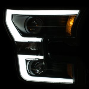 Ford F-150 Projector Headlights - ANZO - Plank Style Design - Black with Amber - `15-`16