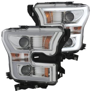 Ford F-150 Projector Headlights - ANZO - Plank Style Design - Chrome with Amber - `15-`16