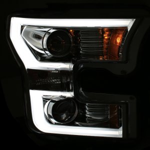 Ford F-150 Projector Headlights - ANZO - Plank Style Design - Chrome with Amber - `15-`16