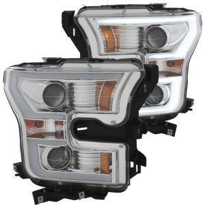 Ford F-150 Projector Headlights - ANZO - Plank Style Design - Chrome with Amber - `15-`16