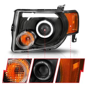 Ford Escape Projector Headlights - ANZO - w/ Halo, Black Housing, Plank Style - Black - `08-`12