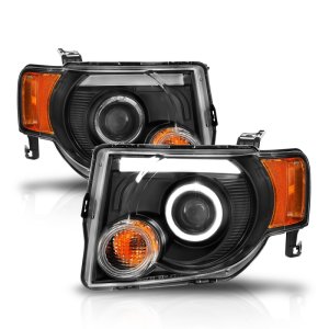 Ford Escape Projector Headlights - ANZO - w/ Halo, Black Housing, Plank Style - Black - `08-`12