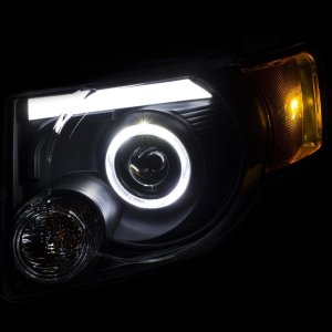 Ford Escape Projector Headlights - ANZO - w/ Halo, Black Housing, Plank Style - Black - `08-`12