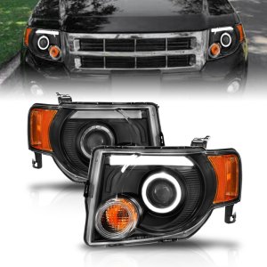 Ford Escape Projector Headlights - ANZO - w/ Halo, Black Housing, Plank Style - Black - `08-`12