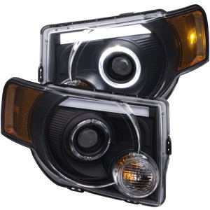 Ford Escape Projector Headlights - ANZO - w/ Halo, Black Housing, Plank Style - Black - `08-`12