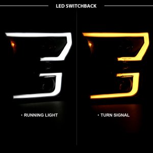 Ford F-150 Projector Headlights - ANZO - Plank Style Switchback - Black w/ Amber - `15-`17