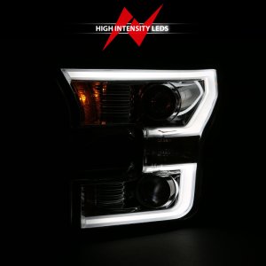 Ford F-150 Projector Headlights - ANZO - Plank Style Switchback - Chrome w/ Amber - `15-`17