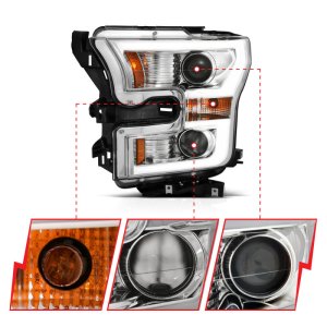 Ford F-150 Projector Headlights - ANZO - Plank Style Switchback - Chrome w/ Amber - `15-`17