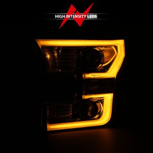 Ford F-150 Projector Headlights - ANZO - Plank Style Switchback - Chrome w/ Amber - `15-`17