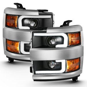 Chevrolet Silverado Projector Headlights - ANZO - Plank Style Design - Black w/ Amber - `15-`16