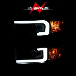 Chevrolet Silverado Projector Headlights - ANZO - Plank Style Design - Black w/ Amber - `15-`16