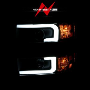Chevrolet Silverado Projector Headlights - ANZO - Plank Style Design - Black w/ Amber - `15-`16