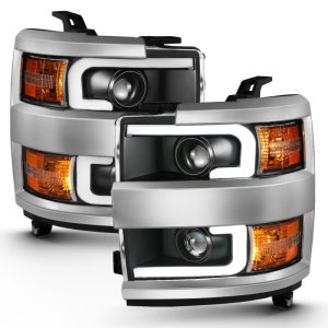 Chevrolet Silverado Projector Headlights - ANZO - Plank Style Design - Black w/ Amber - `15-`16