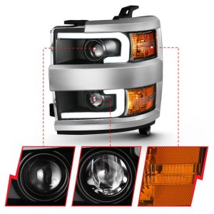 Chevrolet Silverado Projector Headlights - ANZO - Plank Style Design - Black w/ Amber - `15-`16
