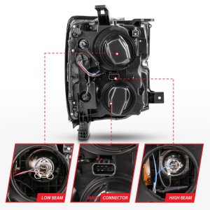Chevrolet Silverado Projector Headlights - ANZO - Plank Style Design - Black w/ Amber - `15-`16