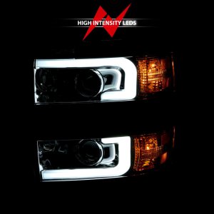 Chevrolet Silverado Projector Headlights - ANZO - Plank Style Design - Chrome w/ Amber - `15-`16