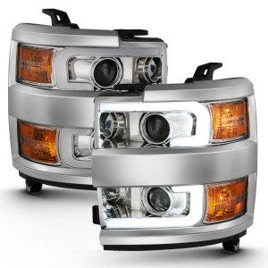 Chevrolet Silverado Projector Headlights - ANZO - Plank Style Design - Chrome w/ Amber - `15-`16