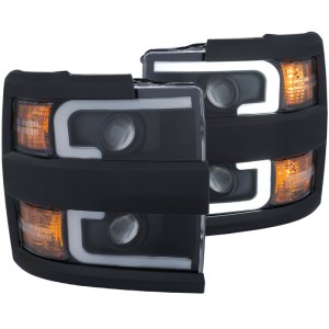 Chevrolet Silverado 2500 Projector Headlights - ANZO - Plank Style - Black w/Amber - `15-`17