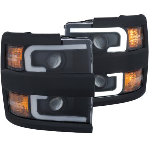 Chevrolet Silverado 3500 Projector Headlights - ANZO - Plank Style - Black w/Amber - `15-`17