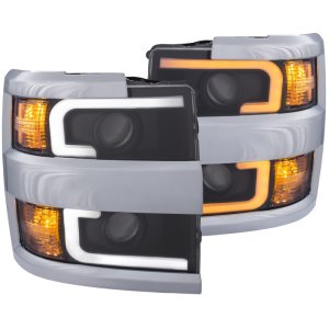 Chevrolet C3500HD Projector Headlights - ANZO - Plank Style Switchback - Black w/ Chrome Rim - `15-`17