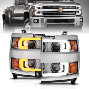 Chevrolet Silverado 2500 Projector Headlights - ANZO - Plank Style Switchback - Chrome - `15-`17