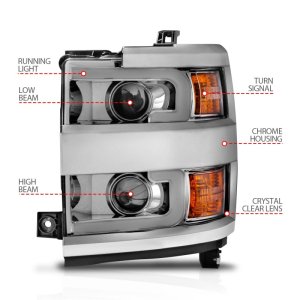 Chevrolet Silverado 2500 Projector Headlights - ANZO - Plank Style Switchback - Chrome - `15-`17