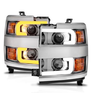 Chevrolet Silverado 2500 Projector Headlights - ANZO - Plank Style Switchback - Chrome - `15-`17