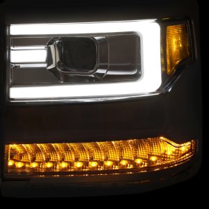 Chevrolet Silverado 1500 Projector Headlights - ANZO - Plank Style w/Amber Sequential Turn Signal - Chrome - `16-`99