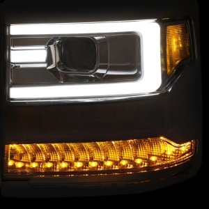 Chevrolet Silverado 1500 Projector Headlights - ANZO - Plank Style w/Amber Sequential Turn Signal - Chrome - `16-`99