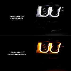 Ford F-150 Headlights - ANZO - Projector w/ U-Bar Switchback - Black w/ Amber - `09-`14