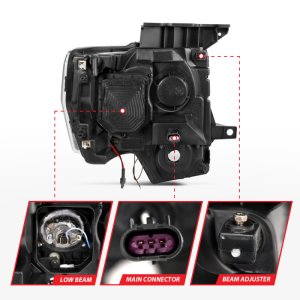 Ford F-150 Headlights - ANZO - Projector w/ U-Bar Switchback - Black w/ Amber - `09-`14
