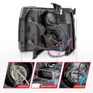 Chevrolet Silverado 1500 Headlights - ANZO - Projector w/ U-Bar Switchback - Black w/ Amber - `07-`13