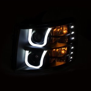 Chevrolet Silverado 1500 Headlights - ANZO - Projector w/ U-Bar Switchback - Black w/ Amber - `07-`13