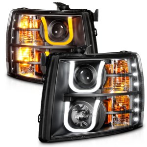 Chevrolet Silverado 2500 Headlights - ANZO - Projector w/ U-Bar Switchback - Black w/ Amber - `07-`13