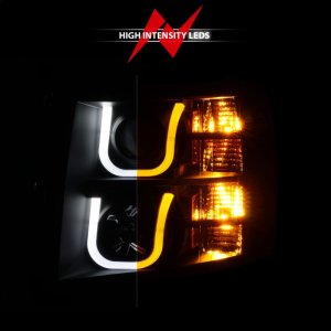 Chevrolet Silverado 2500 Headlights - ANZO - Projector w/ U-Bar Switchback - Black w/ Amber - `07-`13