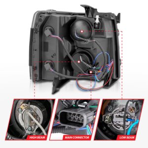 Chevrolet Silverado 2500 Headlights - ANZO - Projector w/ U-Bar Switchback - Black w/ Amber - `07-`13