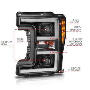 Ford F-250 Headlights - ANZO - LED/Projector, Plank-Style, Switchback - Black - `17-`18