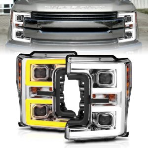 Ford F-250 Super Duty LED/Projector Headlights - ANZO - Plank-Style, Switchback - Chrome - `17-`18