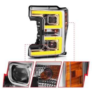 Ford F-250 Super Duty LED/Projector Headlights - ANZO - Plank-Style, Switchback - Chrome - `17-`18