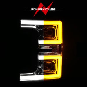 Ford F-250 Super Duty LED/Projector Headlights - ANZO - Plank-Style, Switchback - Chrome - `17-`18