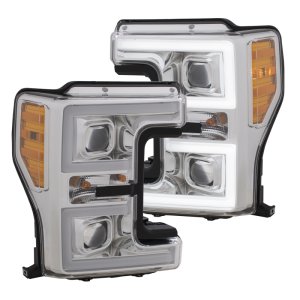 Ford F-250 Super Duty LED/Projector Headlights - ANZO - Plank-Style, Switchback - Chrome - `17-`18