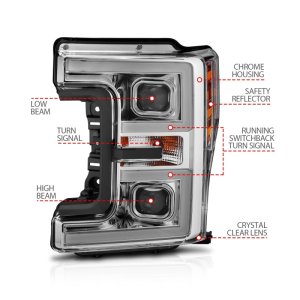 Ford F-250 Super Duty LED/Projector Headlights - ANZO - Plank-Style, Switchback - Chrome - `17-`18