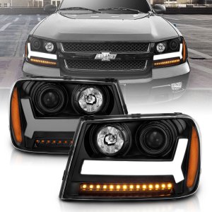 Chevrolet Trailblazer Headlights - ANZO - Projector with Plank Style Design - Black w/ Amber - `06-`09