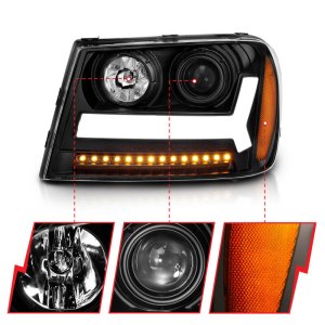 Chevrolet Trailblazer Headlights - ANZO - Projector with Plank Style Design - Black w/ Amber - `06-`09