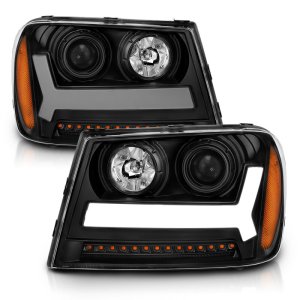 Chevrolet Trailblazer Headlights - ANZO - Projector with Plank Style Design - Black w/ Amber - `06-`09